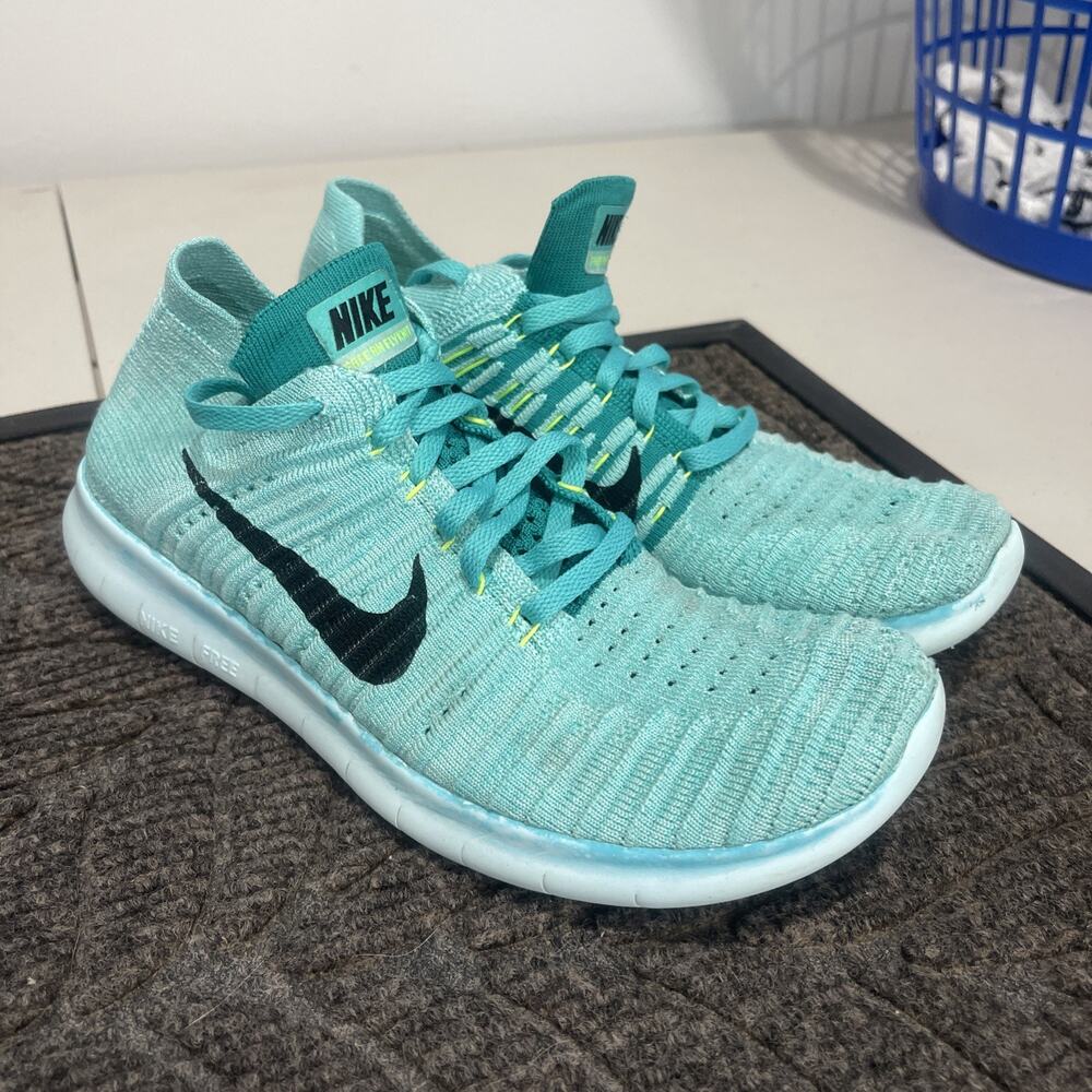 Nike Free RN Flyknit 831070-307 Womens 8 Running Shoes Hyper Turquoise Sneakers